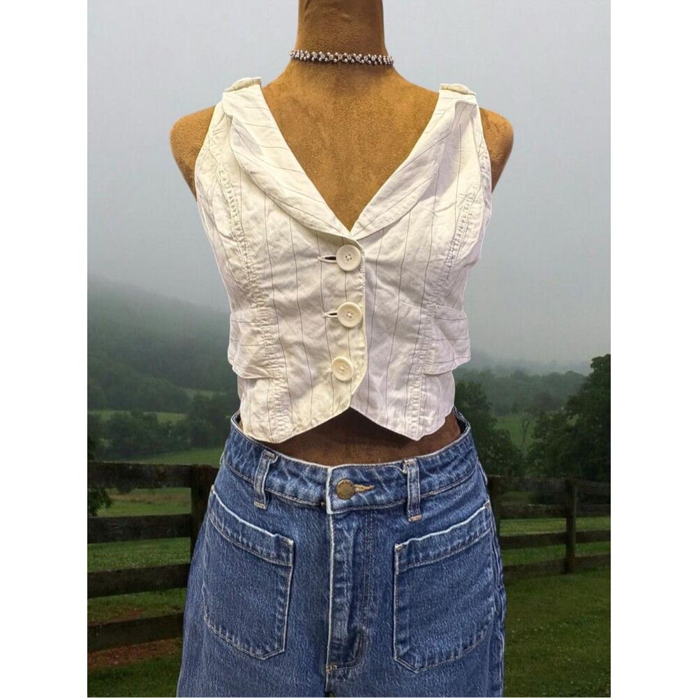 Vintage Y2K Pinstripe Halter Festival Rave Guess button up Tank Top Vest